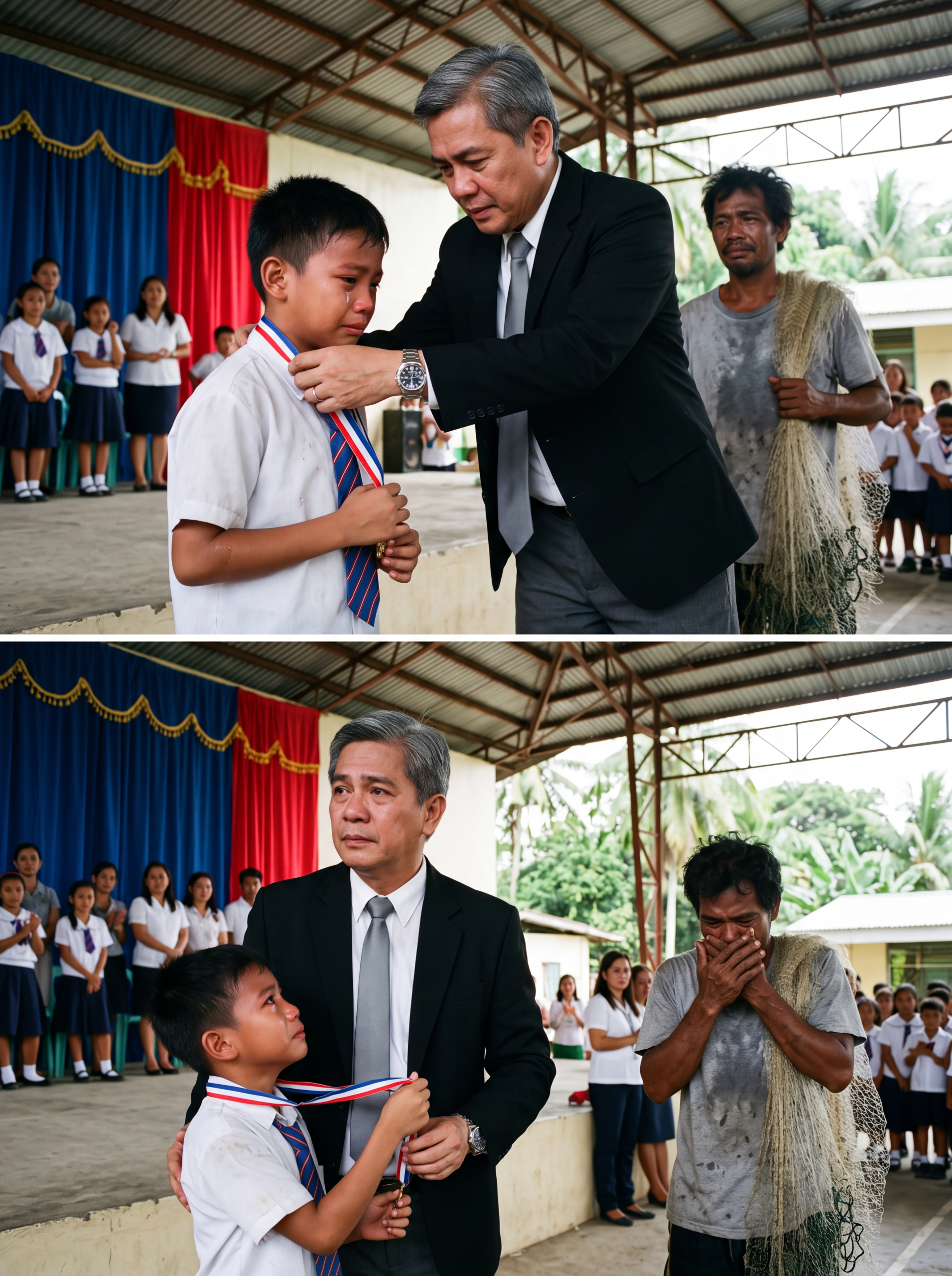“HABANG ISINASABIT NG MAYAMANG PRINCIPAL ANG MEDALYA NG KARANGALAN SA 10 TAONG GULANG NA BATANG NAKA-UNIPORME SA HARAP NG BUONG PAARALAN, NASA LIKOD LANG ANG TATAY NIYANG MANGINGISDA NA MAY DALANG LAMBAT AT BASA PA ANG DAMIT NA HINDI MAKALAPIT SA HIYA – PERO NANG MAKITA NG PRINCIPAL ANG HAWAK NG BATA SA MEDALYA AY BIGLANG NATIGILAN ANG LAHAT AT NAPAIYAK ANG BUONG HALL”