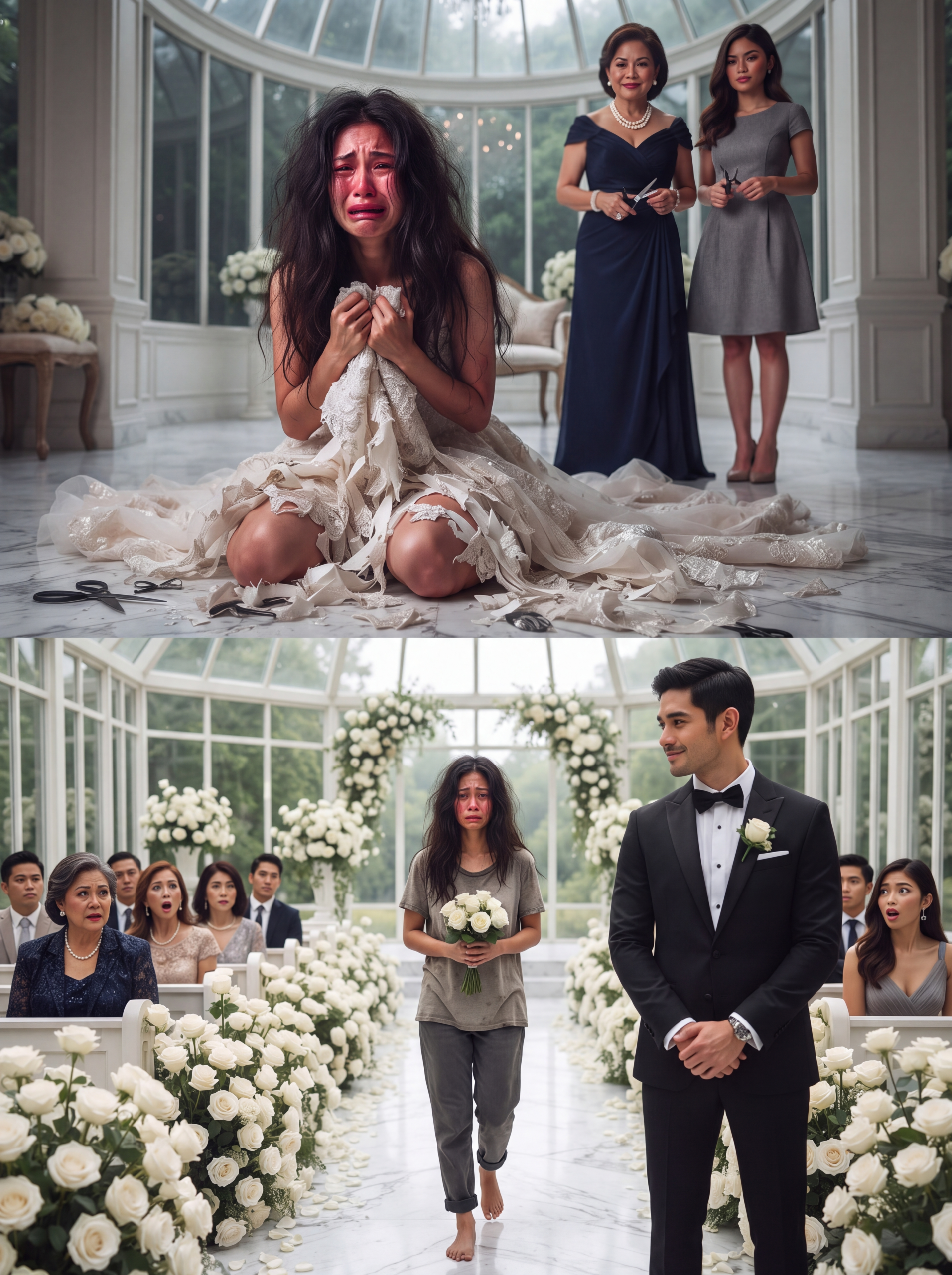 PUNIT PUNIT NA ANG MAMAHALING GOWN KO TATLONGPUNG MINUTO BAGO ANG KASAL DAHIL SA KASAMAAN NG AKING MADRASTA KAYA LAKAS LOOB AKONG NAGLAKAD SA ALTAR SUOT ANG LUMANG T SHIRT AT PANTALON NGUNIT ANG GINAWA NG BILYONARYO KONG GROOM SA HARAP NG MGA BISITA AY TULUYANG NAGPAGUHO SA MUNDO NG MGA UMAWAY SA AKIN