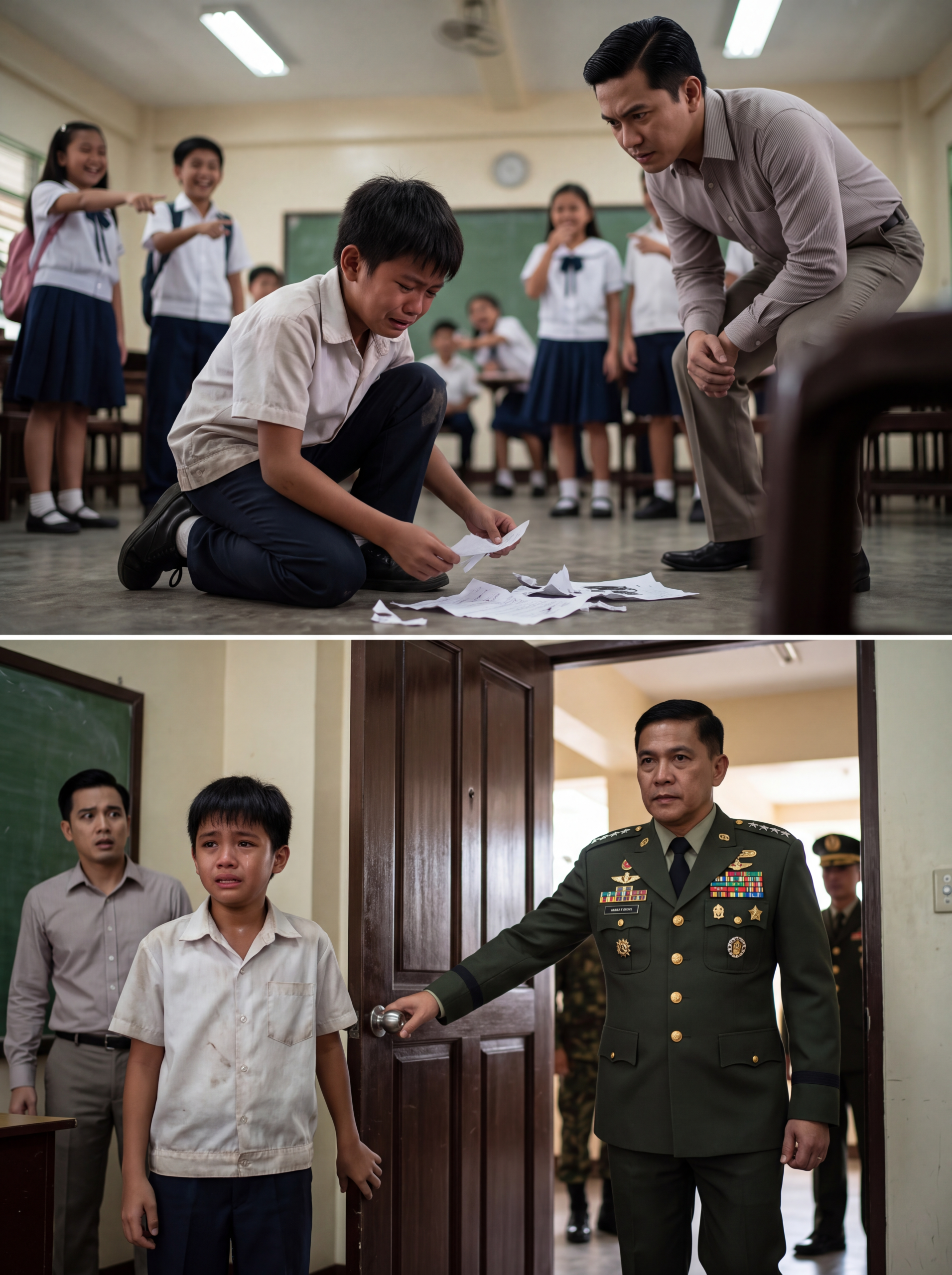 SINABI KO SA BUONG KLASE NA ISANG FOUR-STAR GENERAL ANG TATAY KO! PINAGTAWANAN AKO NG LAHAT, AT TINAWAG AKONG SINUNGALING NG AMING GURO BAGO NIYA PINUNIT ANG AKING SANAYSAY SA HARAP NG MGA KAKLASE KO. NGUNIT NANG BIGLANG YUMANIG ANG BUONG PAARALAN AT BUMUKAS ANG PINTO NG AMING SILID-ARALAN, ISANG LALAKING NAKASUOT NG UNIPORMENG MILITAR ANG PUMASOK AT TULUYANG NAGPAHIYA SA MAYABANG NAMING GURO! BAHAGI 1: ANG PINUNIT NA PANGARAP